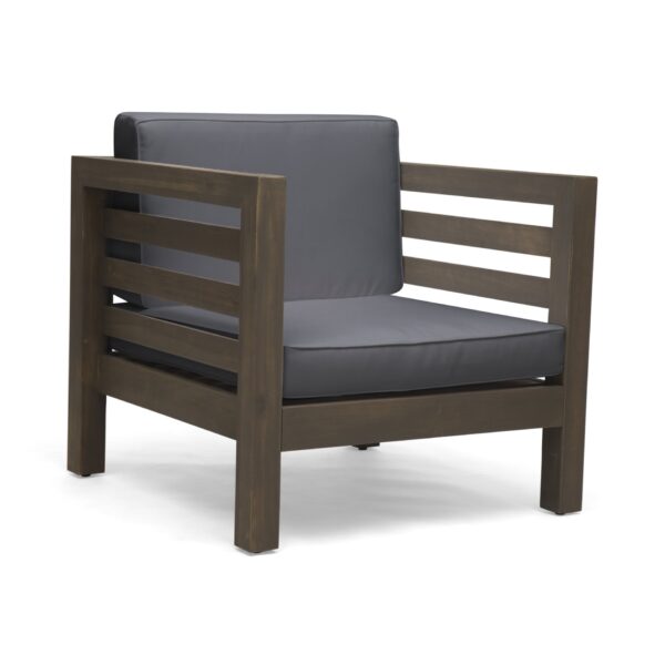 Outdoor Club Chair, Acacia Wood Patio Chair With Fabric Cushion For Backyard, Poolside, Garden Or Porch - Gray