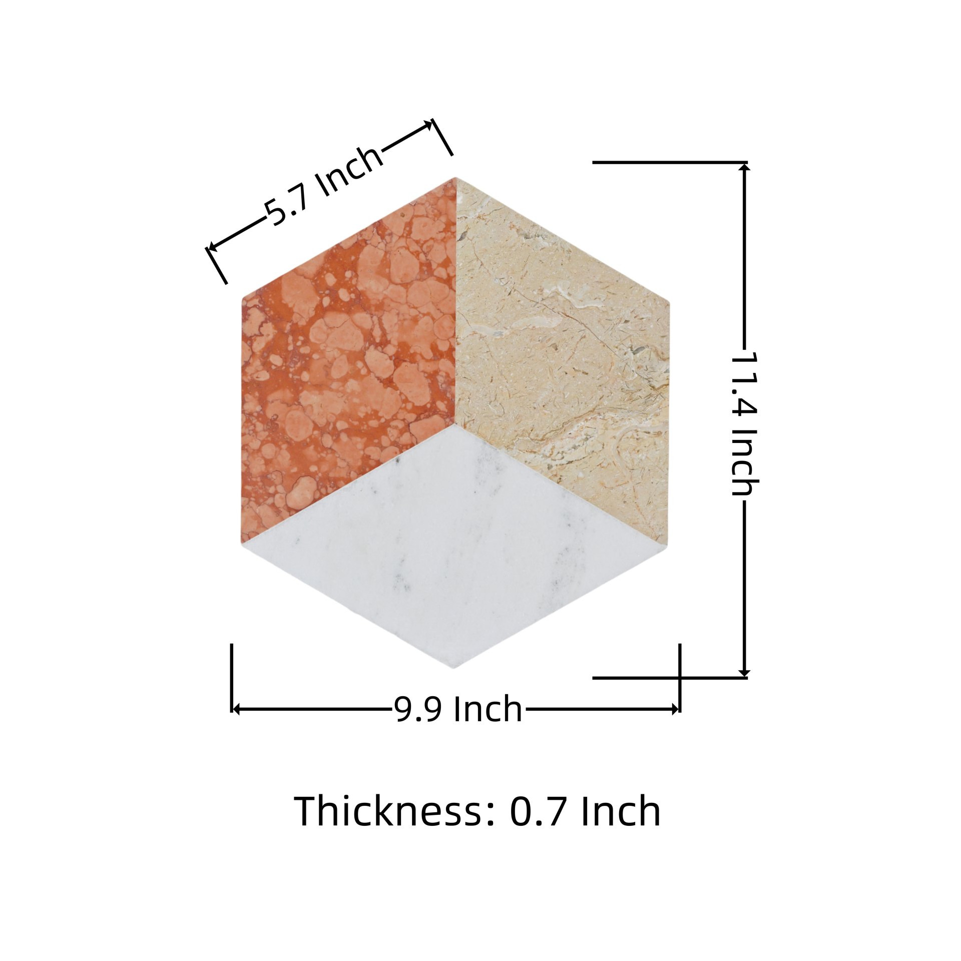 Hexagon Water Jet Marble Tiles For Floor And Wall Polished Stone - Red / White / Gold - Image 3