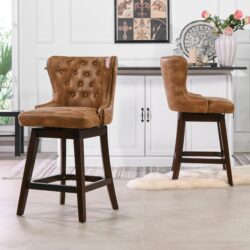 Holmes - Tufted High Back 360 Swivel Counter Height Barstool - Tan Brown
