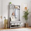 Modern 3 In 1 Hallway Hall Tree With Storage Drawers, Coat Rack, Shoe Rack Bench, And Cushion - Gray - Image 19