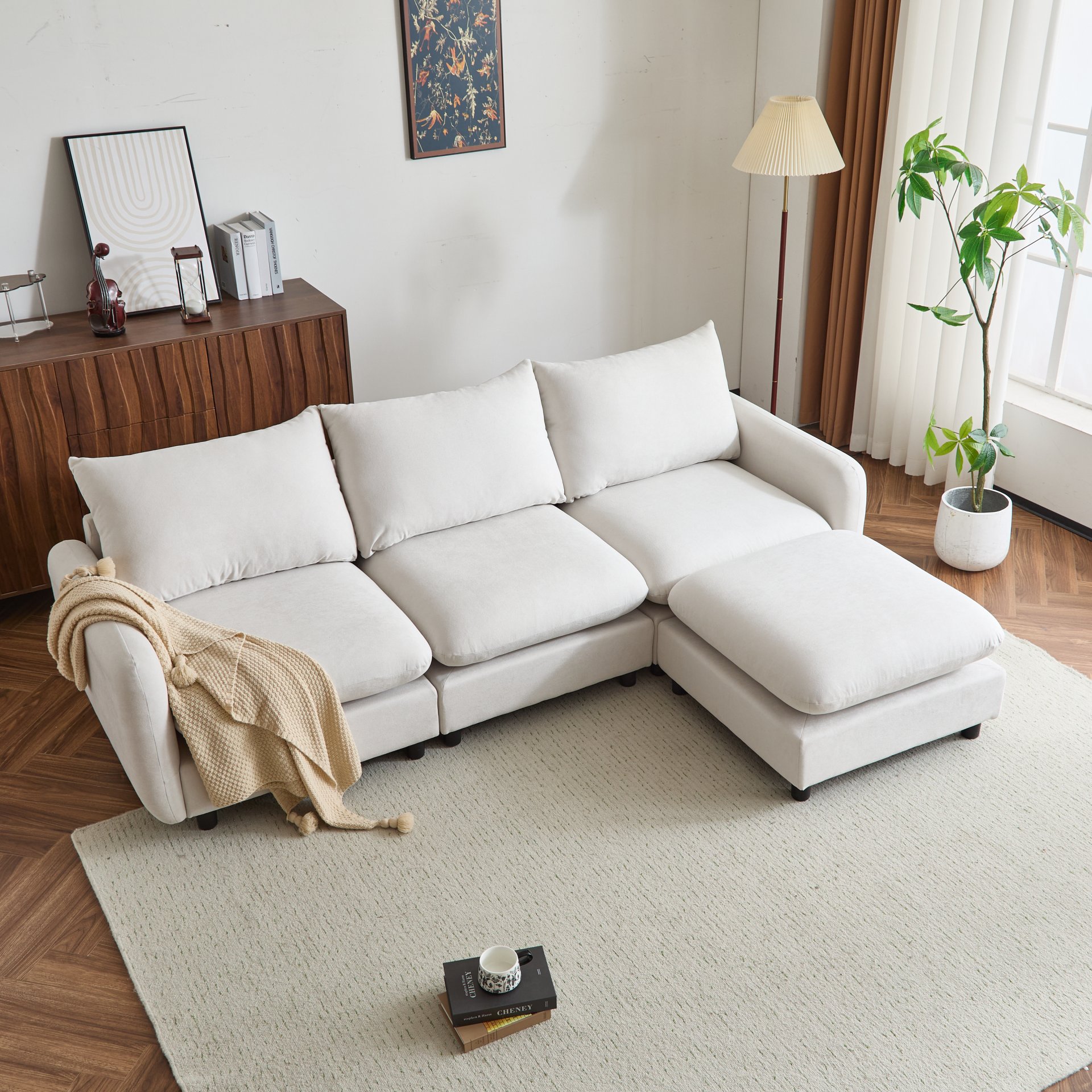 4 Piece L Shaped Modular Free Combination Sectional Sofa Couch With Ottoman - White - Image 7
