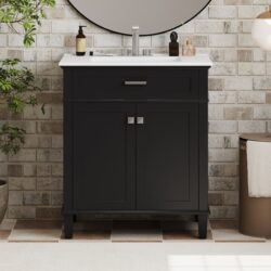 Bathroom Vanity With Ceramic Basin, Soft Close Door And Adjustable Shelves - Black