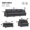 3 Piece Living Room Set Modular L Shaped Sectional Couch Upholstered, 3 Seater Sofa & Armchair & Movable Ottoman 5 Seat - Gray - Image 14