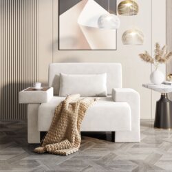 Modern Oversized Armchair, Wide Mid-Century Chair With Pillow Upholstered, Sturdy Wood Frame & Soft Cushion For Living Room - Beige