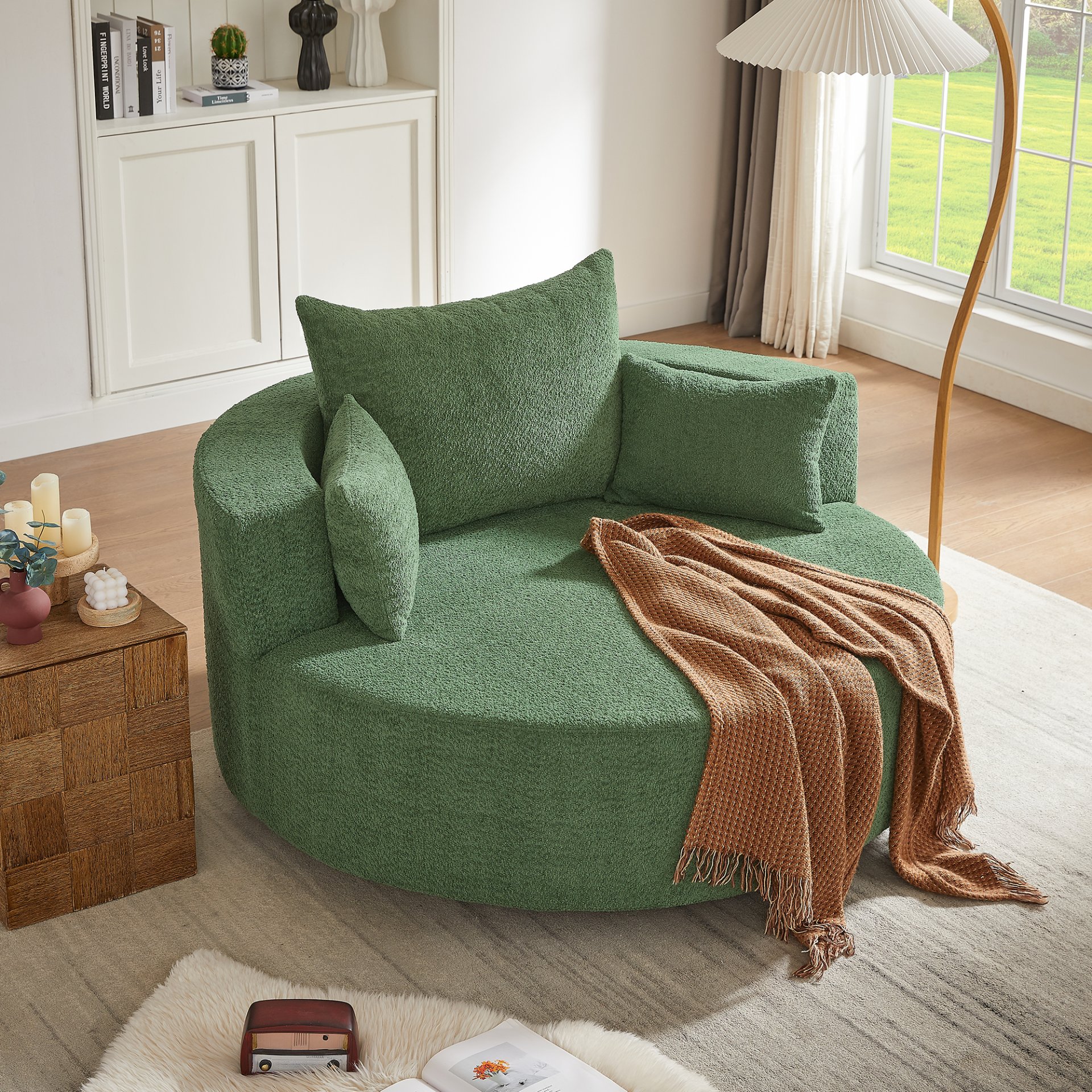 360° Swivel Chair Accent Barrel Chair Swivel Round Sofa Chair With 3 Removable Pillows For Living Room, Office And Hotel - Green - Image 2