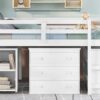 Full Loft Low Study Bed With Cabinet, Shelves And Rolling Portable Desk, Multiple Functions - White - Image 17