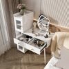 Vanity Dressing Table With LED Mirror & Storage Makeup Desk With 3 Drawers, 2 Open Shelves & 4 Hidden Cabinets - White - Image 6