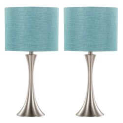 Lenuxe - Contemporary Table Lamp (Set of 2) - Nickel / Turquoise
