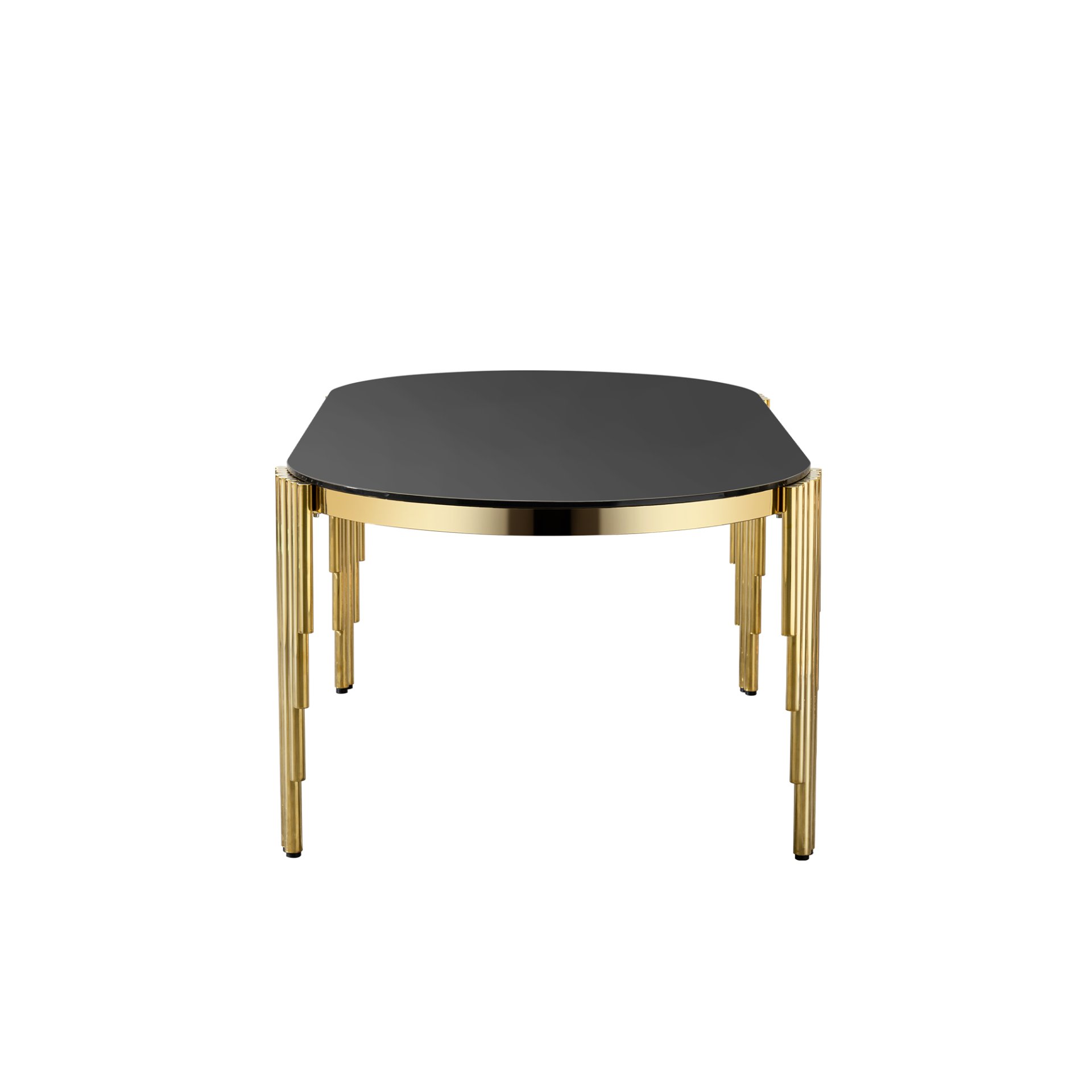 Glass Top Oval Dining Table With Gold Stainless Steel Base For 8 Seats - Gold / Black - Image 10