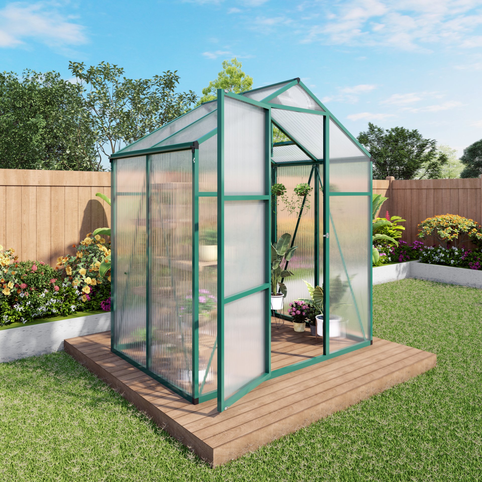 Newly Marketed Gain Height Windproof Aluminum Greenhouse 6 X 4 Ft Polycarbonate Greenhouse Raised Base And Anchor Aluminum Heavy Duty Walk - In Greenhouses For Outdoor Backyard In All Season - Green - Image 7