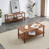 Modern 2 Tier Coffee Table For Living Room Furniture, Rectangular Center Table With Open Storage Shelf, Rounded Rubberwood Legs, Stable And Durable - Walnut - Image 2