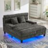 Chaise Bed Lounge Sofa Chair With Adjustable Backrest And LED Light Strip - Gray - Image 2