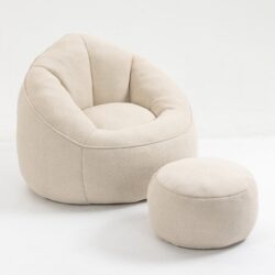 Bedding Bean Bag Sofa Chair High Pressure Foam Bean Bag Chair Adult Material With Padded Foam Padding Compressed Bean Bag With Footrest - Beige