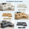 Modern L-Shaped Corduroy Sofa With Reversible Chaise, 4 Seat Upholstered Sectional Indoor Furniture, Convertible Sleeper Couch With Pillows - Beige - Image 19