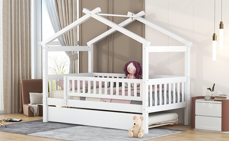 Twin Size House Bed & Twin Size Trundle - White - Image 14