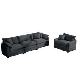 Mid Century Modern Sectional Set Of 2, 3 Seater & Single Seater Corduroy With Pillows - Gray