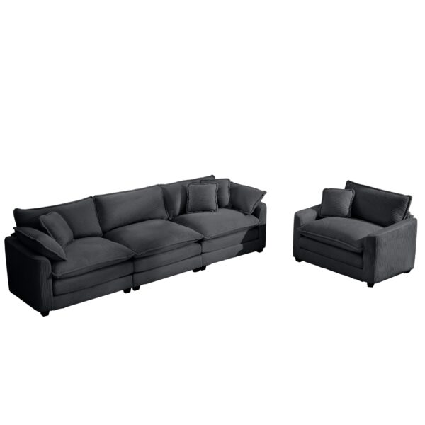Mid Century Modern Sectional Set Of 2, 3 Seater & Single Seater Corduroy With Pillows - Gray