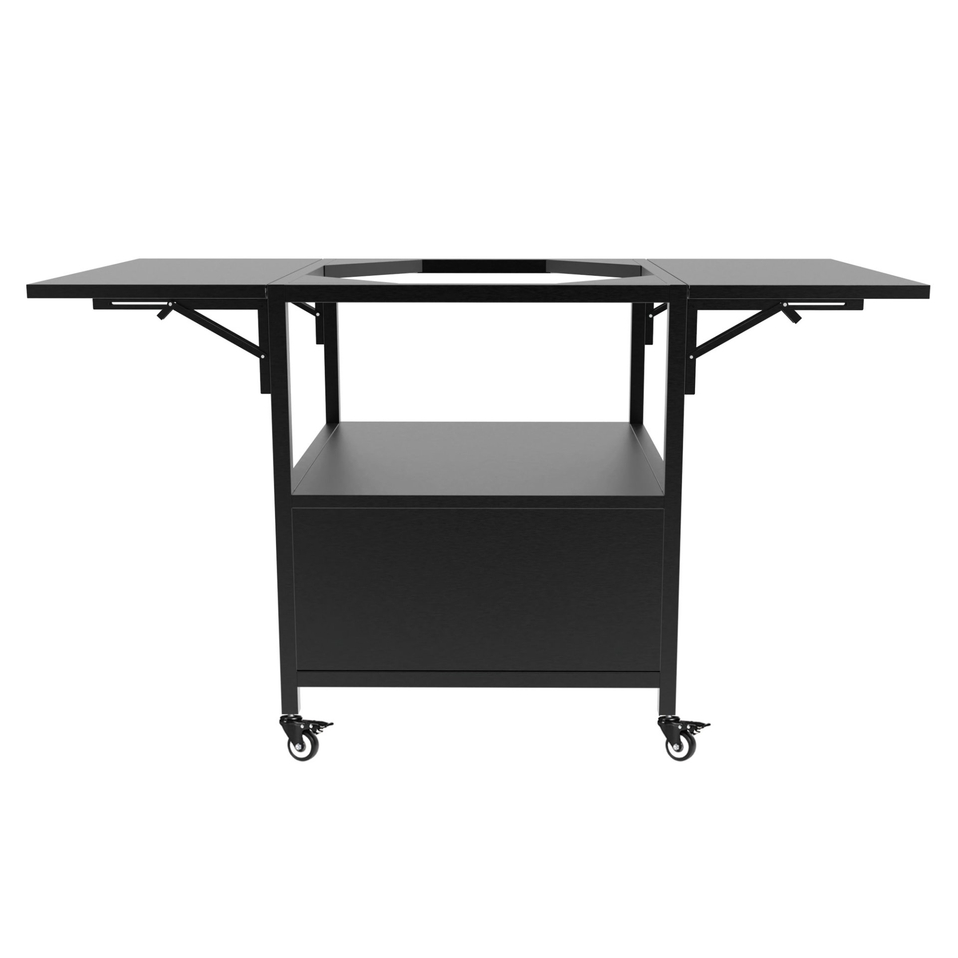 Outdoor Grill Table For Big Egg Style Bbq Metal Grill Cart With 2 Folding Panels Metal - Black - Image 11