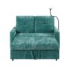 Modern Loveseat Pull Out Sofa Bed With Adjustable Backrest, Two Cup Holders, A Phone Holder, Three Charging Ports And Side Storage Pockets For Living Room - Teal - Image 14