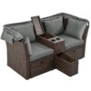 2 Seater Outdoor Patio Daybed Outdoor Double Daybed Outdoor Loveseat Sofa Set With Foldable Awning And Cushions For Garden, Balcony, Poolside - Gray - Image 21