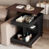Adjustable End Table With Wheels, Modern Multifunctional Sofa Side Table With Lift Top, 360°Rotating Top And Storage Space For Living Room, Small Space - Black / Brown - Image 3