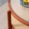 Modern Minimalist Circular Double Layer Solid Wood Coffee Table With Glass Top, Rattan Layer - Walnut - Image 11