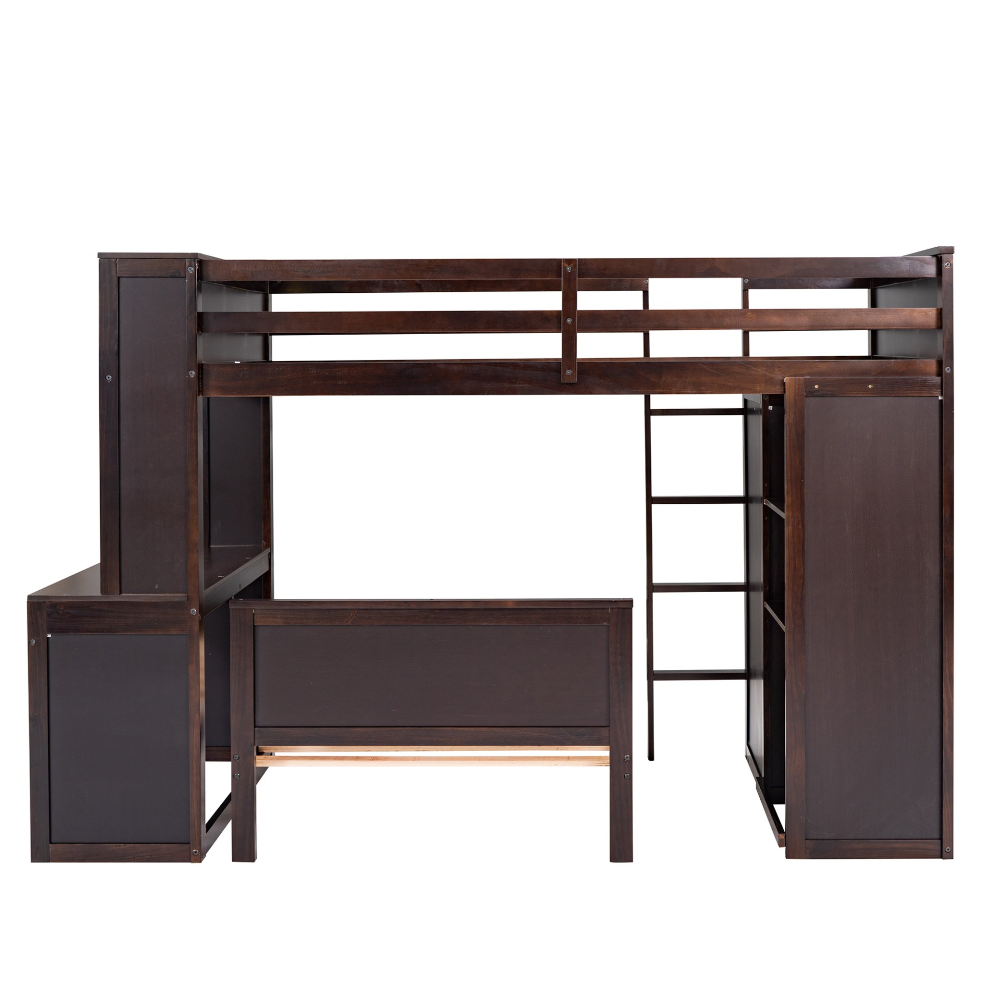 Twin Size Loft Bed With A Stand Alone Bed, Shelves, Desk, And Wardrobe - Espresso - Image 9