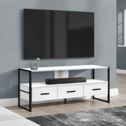 TV Stand, Console, Media Entertainment Center, Storage Drawers, Contemporary & Modern - White