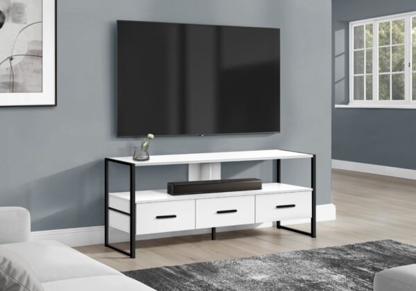TV Stand, Console, Media Entertainment Center, Storage Drawers, Contemporary & Modern - White