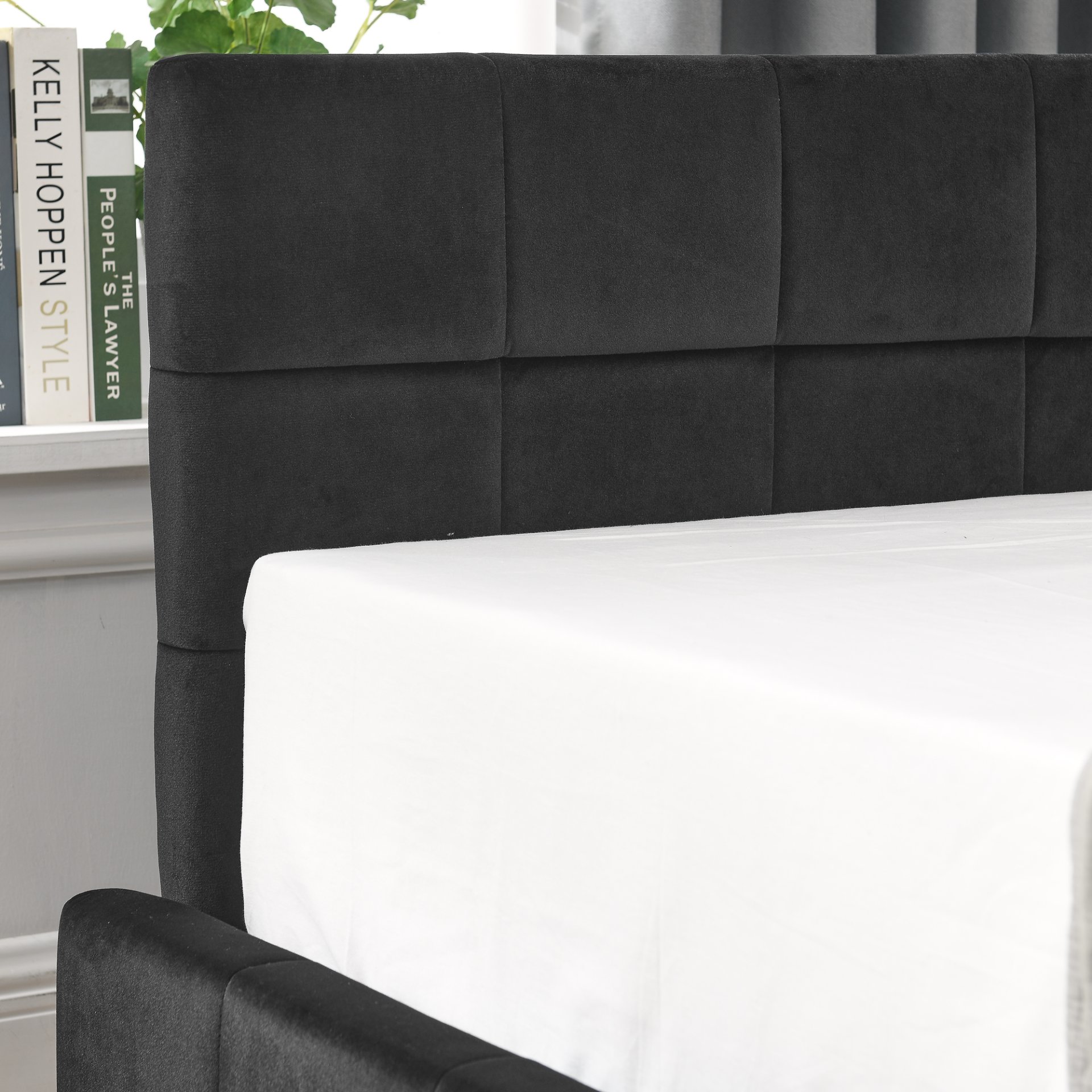 Mid Century Velvet Upholstered Tufted Full Size Storage Bed Frame With Backrest And Armrests - Black - Image 9