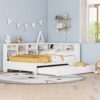 Wooden Full Size Daybed With Twin Size Trundle, Daybed With Storage Shelf And USB Charging Ports - White - Image 4