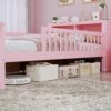 Twin Size Bed With Headboard Storage Rack, 2 Under Bed Drawers, 3 - Side Guardrails For Safety And Security - Pink - Image 4
