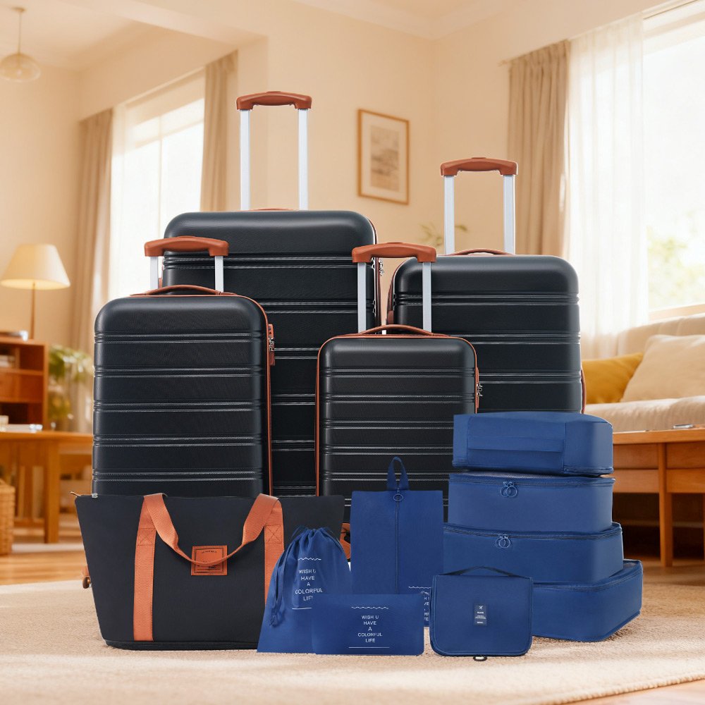 Hardshell Luggage Sets 4 Pieces + Bag Spinner Suitcase With Tsa Lock Lightweight - 16" / 20" / 24" / 28" Luggages - Black / Brown - Image 12