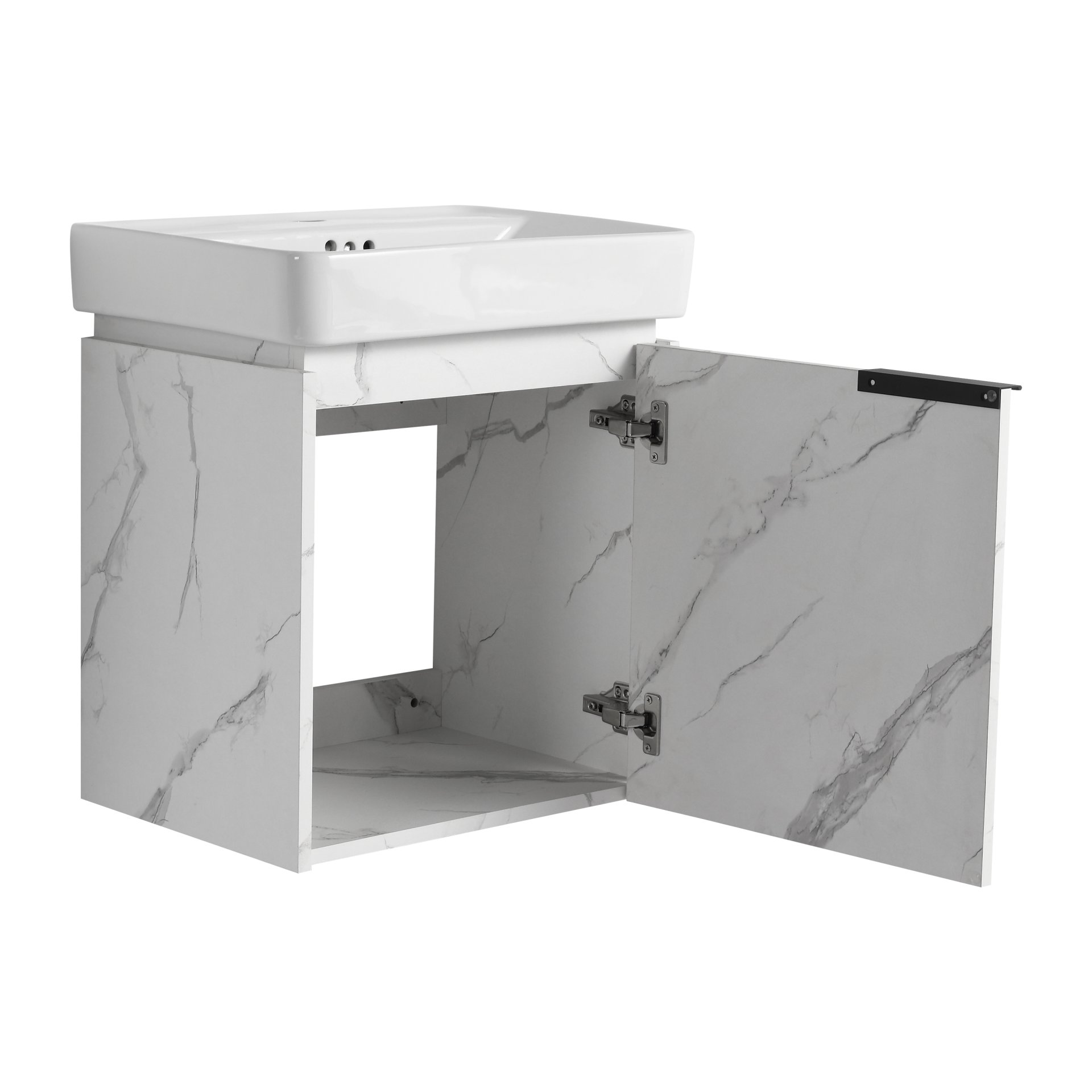 Wall Mounted Bathroom Vanity With Ceramic Sink And Storage Cabinet - Carrara White - Image 18