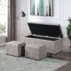 Rectangular Storage Ottoman Linen With 2 Set Ottomans - Beige - Image 2