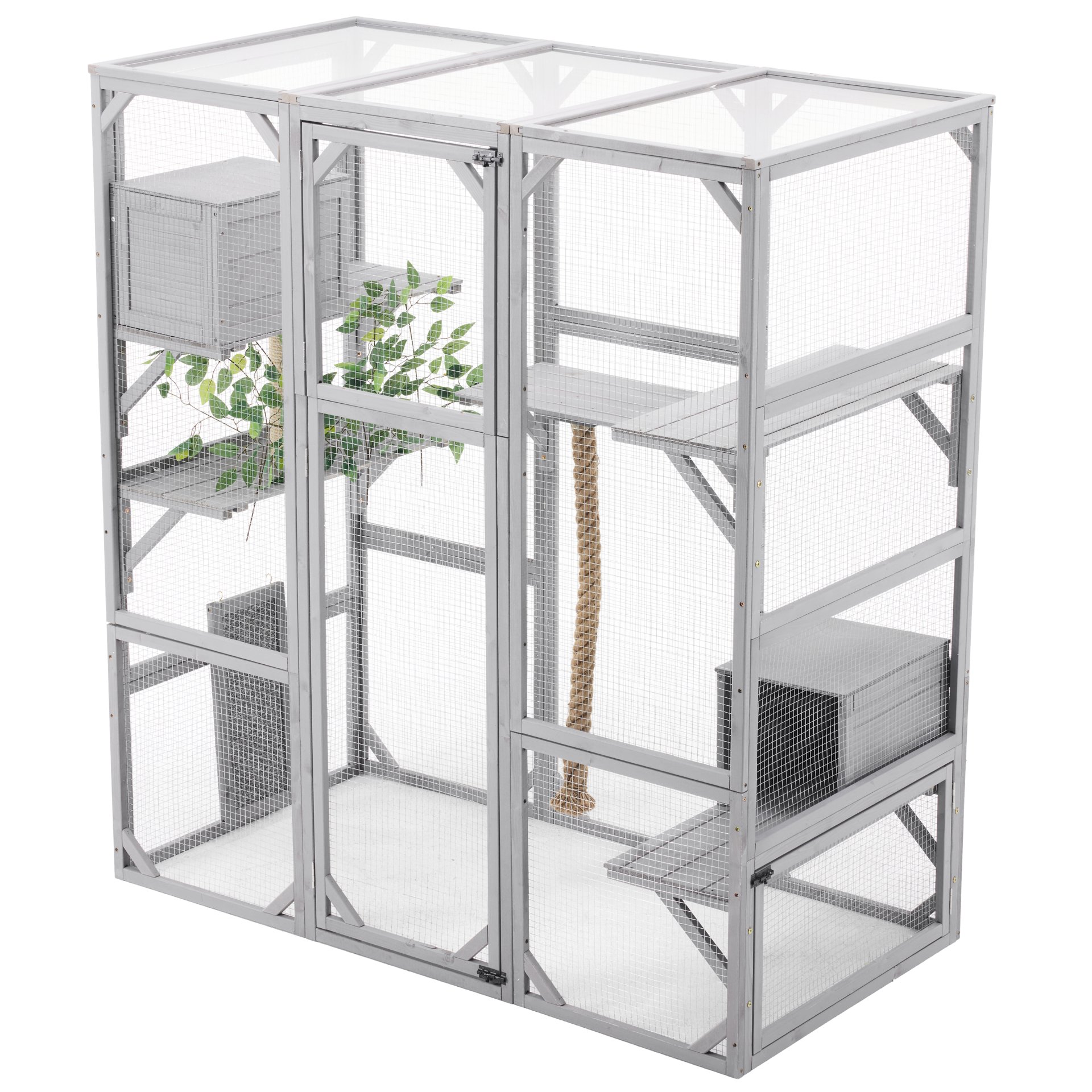 Outdoor Cat House, Diy Cat Enclosure Catio With Double Enter Doors - Light Gray - Image 9