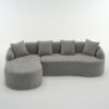 Compression Sofa: Combining Chaise Longue With 3 Seater, Wood Grain Chenille Fabric, Full Sponge Compression Sofa, Combined Sofa With 4 Pillows For Living / Home Furniture / Apartment - Gray - Image 19
