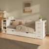 Twin Size Daybed With Side Shelves & Drawers, Multi Functional Desk & Charging Station - White - Image 2