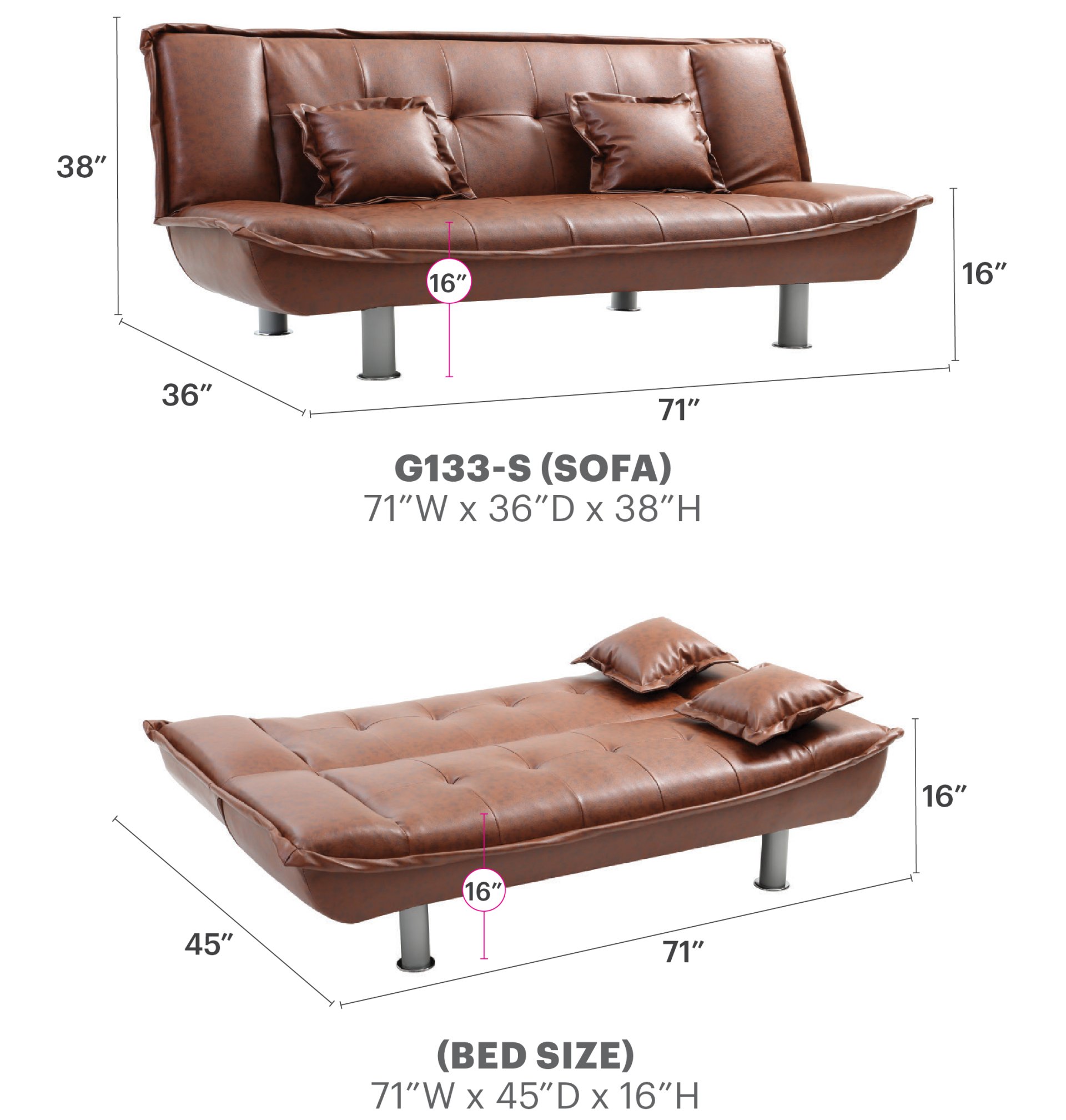 Lionel - Sofa Bed - Brown - Image 5
