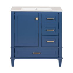 Bathroom Vanity, Modern Bathroom Cabinet With Sink Combo Set, Bathroom Storage Cabinet With A Soft Closing Door And 3 Drawers, Solid Wood Frame - Blue