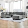 U Shaped Sectional Sofa Chenille Upholstered With Movable Storage Ottoman - Dark Gray - Image 10
