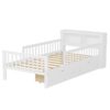 Twin Size Bed With Headboard Storage Rack, 2 Under Bed Drawers, 3 - Side Guardrails For Safety And Security - White - Image 9