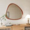 Asymmetrical Wall Mirror Wooden Framed Mirror Large Sized Dressing Mirror, For Living Room, Bedroom, Bathroom, Hallway Or Entry Way - Natural Wood - Image 4
