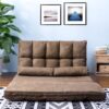 Double Chaise Lounge Sofa Floor Couch And Sofa With Two Pillows - Brown - Image 8
