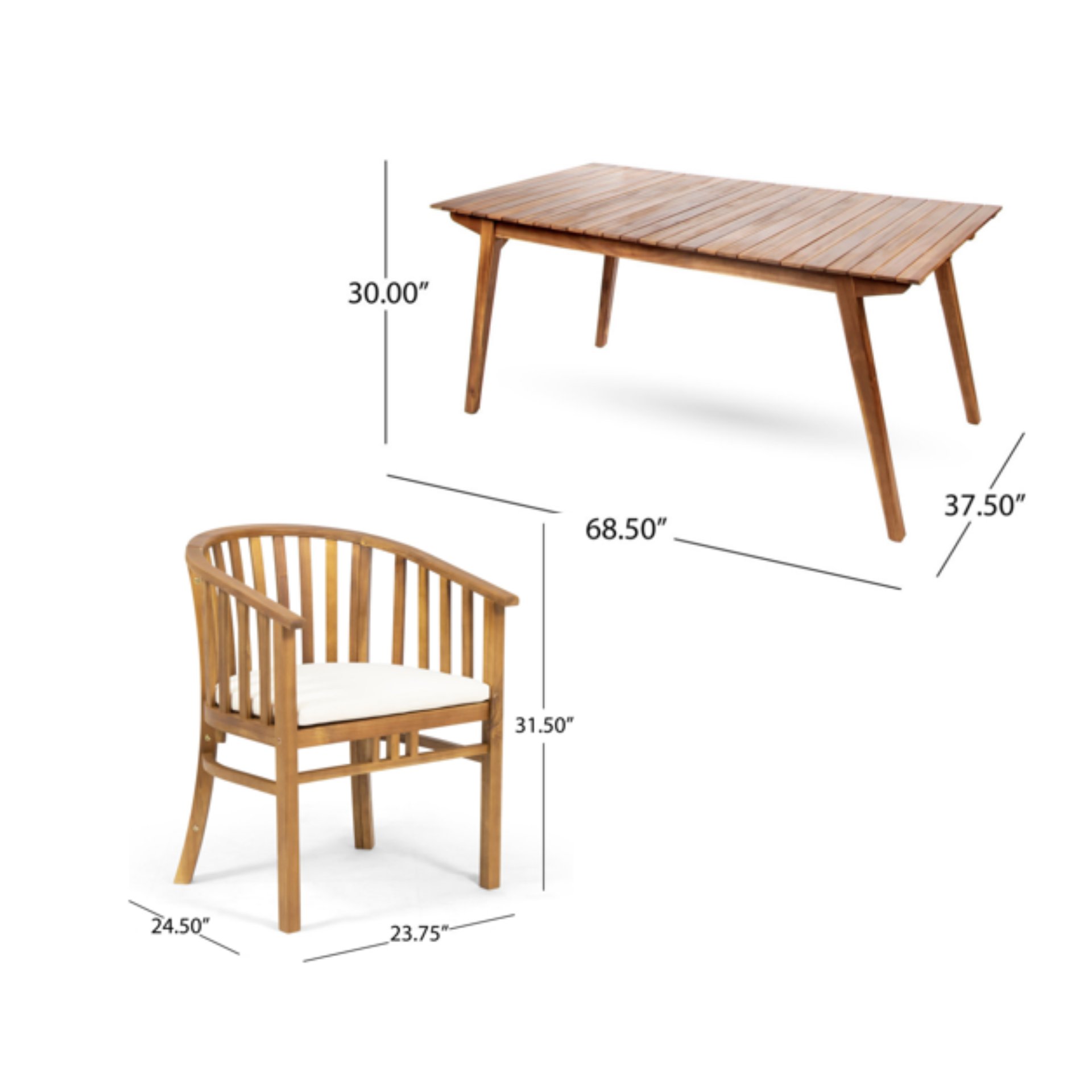 Outdoor 6 Seater Dining Set With Cushins - Cream - Image 3