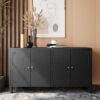 Accent Cabinet 4 Door Wooden Cabinet Sideboard Buffet Server Cabinet Storage Cabinet, For Living Room, Entryway, Hallway, Office, Kitchen And Dining Room - Matte Black - Image 5