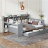 Full Size Daybed With 3 Drawers USB Ports And Desk - Gray - Image 18