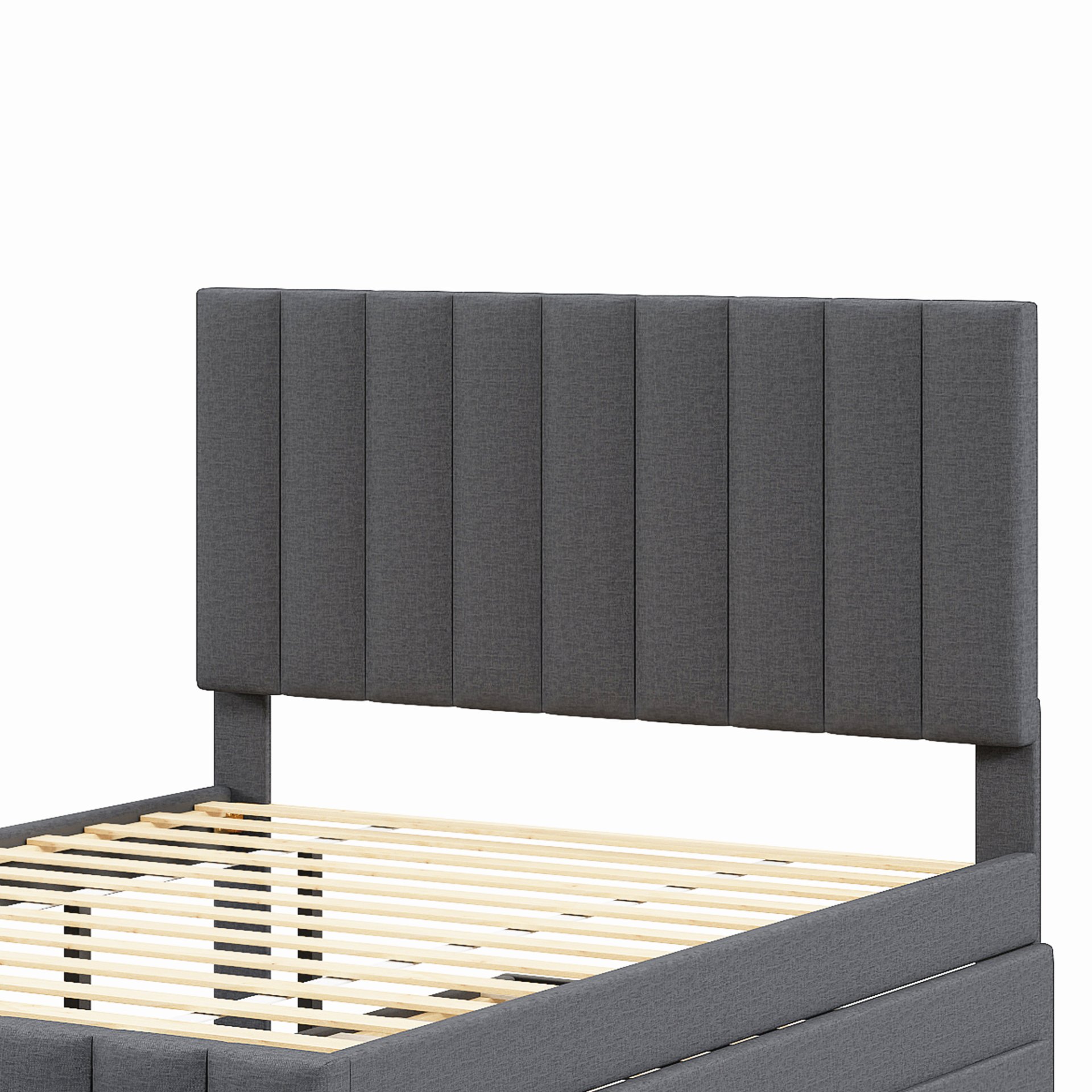 Full Size Upholstered Platform Bed With Twin Size Trundle And 3 Drawers - Gray - Image 8