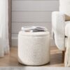 Classic 2 Piece Round Chenille Storage Ottoman Set With Drum Shaped Stool And Desktop Panel - Beige - Image 5