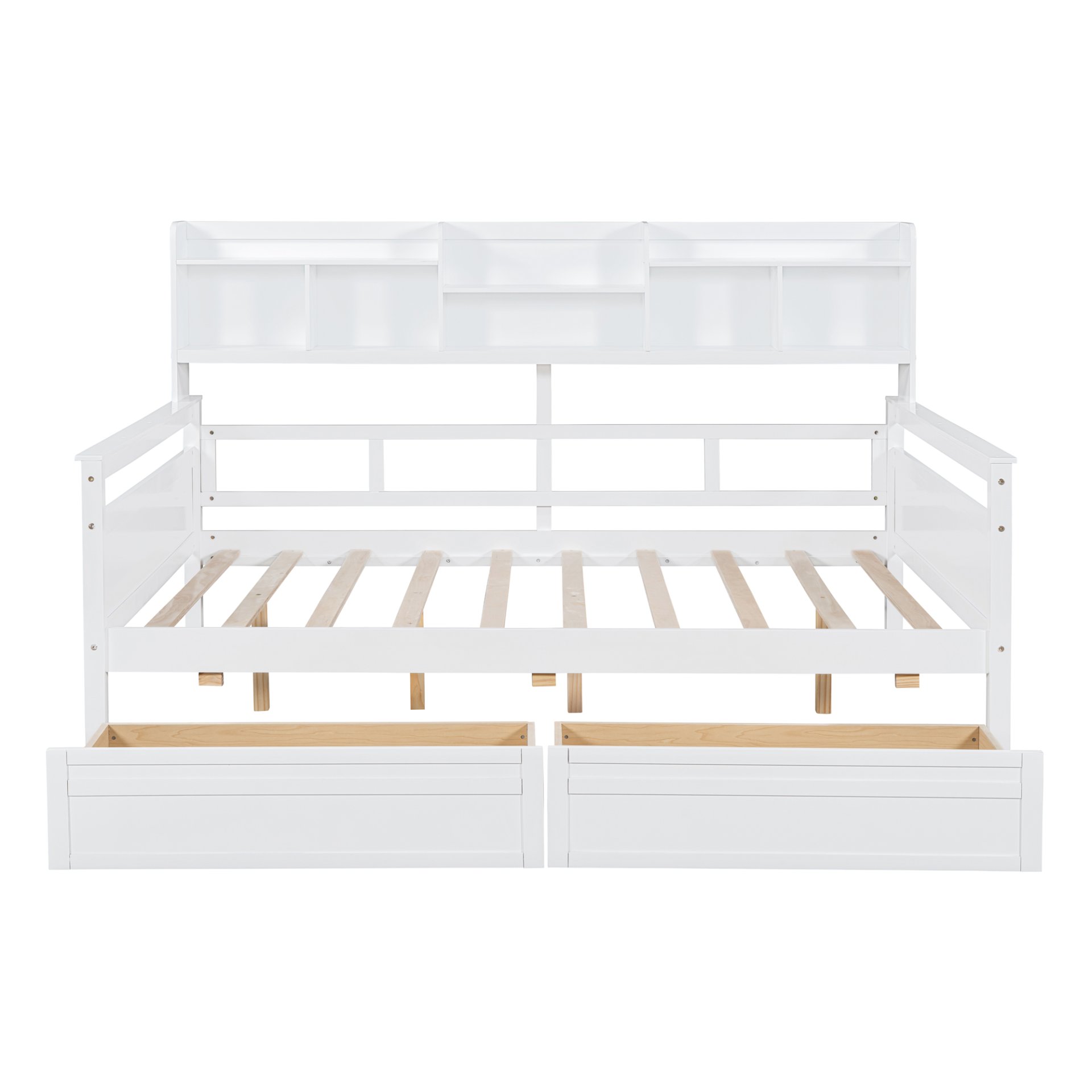 Full Size Daybed, Slat Support, With Bedside Shelf And Two Drawers - White - Image 4